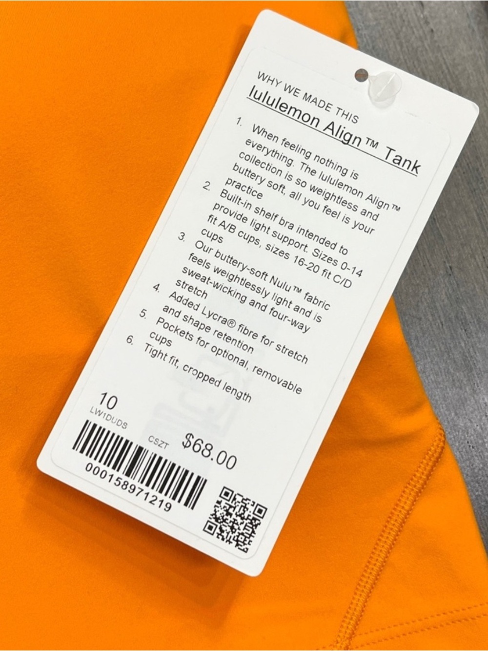 Lululemon NEW Align Tank Top *Light Support, A/B Cup Citrus Sizzle Tone - Picture 6 of 6
